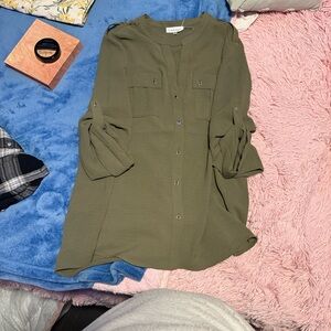 Calvin Klein Collection Olive Button-Up Blouse